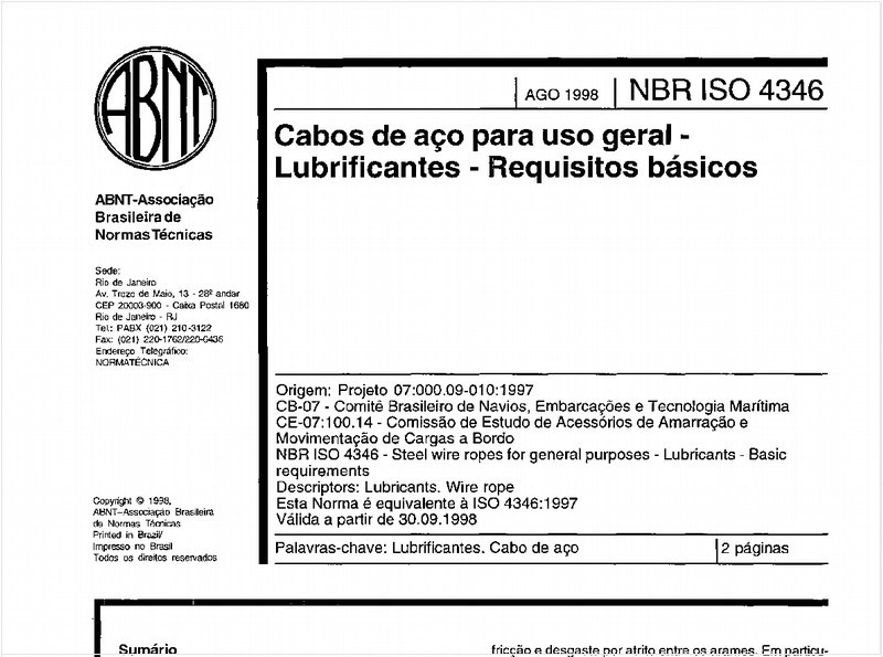 Cabos de aço para uso geral - Lubrificantes - Requisitos básicos