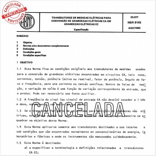 Transdutores de medidas elétricas para conversão de grandezas elétricas CA em grandezas elétricas CC