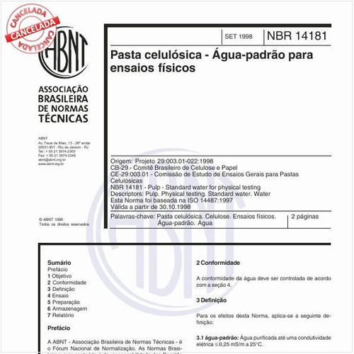 Pasta celulósica - Água-padrão para ensaios físicos