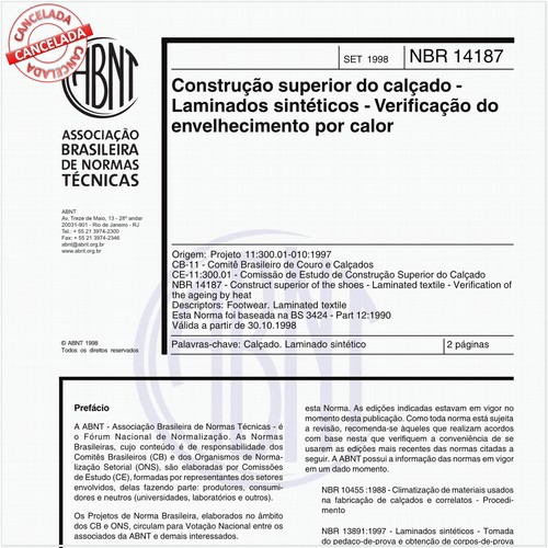 Construção superior do calçado - Laminados sintéticos - Verificação do envelhecimento por calor