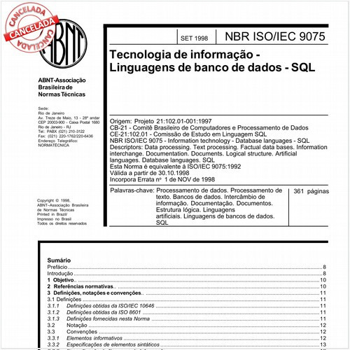 Tecnologia de informação - Linguagens de banco de dados - SQL