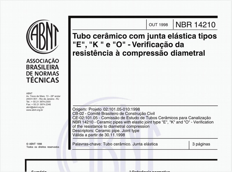 Tubo cerâmico com junta elástica tipos "E", "K" e "O" - Verificação da resistência à compressão diametral