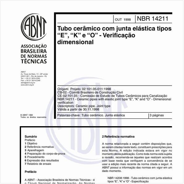 Tubo cerâmico com junta elástica tipos "E", "K" e "O" - Verificação dimensional