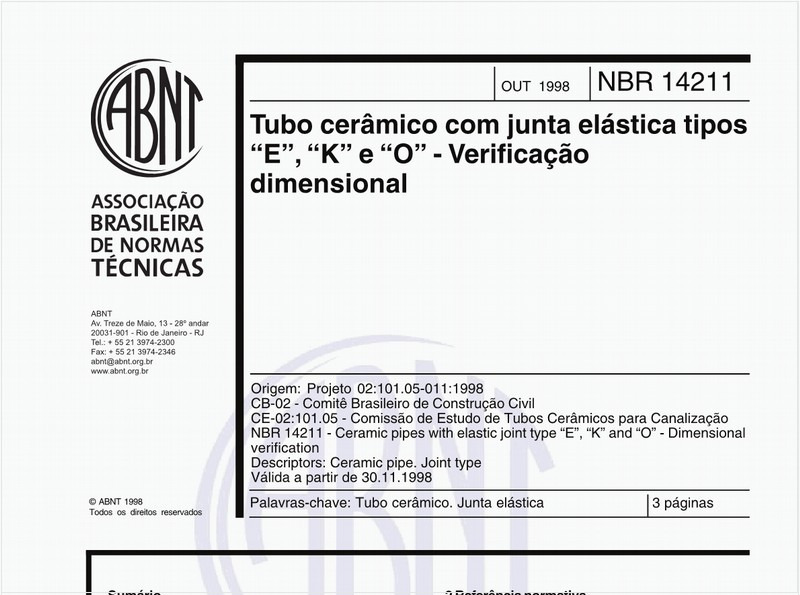 Tubo cerâmico com junta elástica tipos "E", "K" e "O" - Verificação dimensional