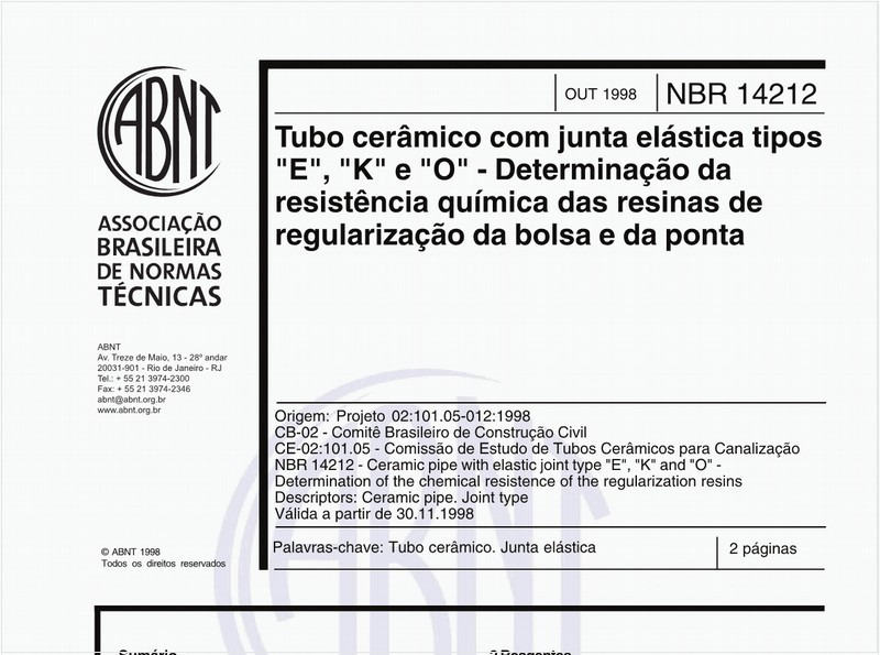 Tubo cerâmico com junta elástica tipos "E", "K" e "O" - Determinação da resistência química das resinas de regularização da bolsa e da ponta