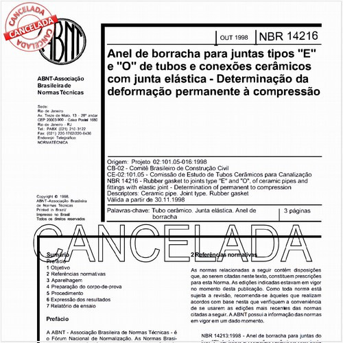 Anel de borracha para juntas tipos "E" e "O" de tubos e conexões cerâmicos com junta elástica - Determinação permanente à compressão