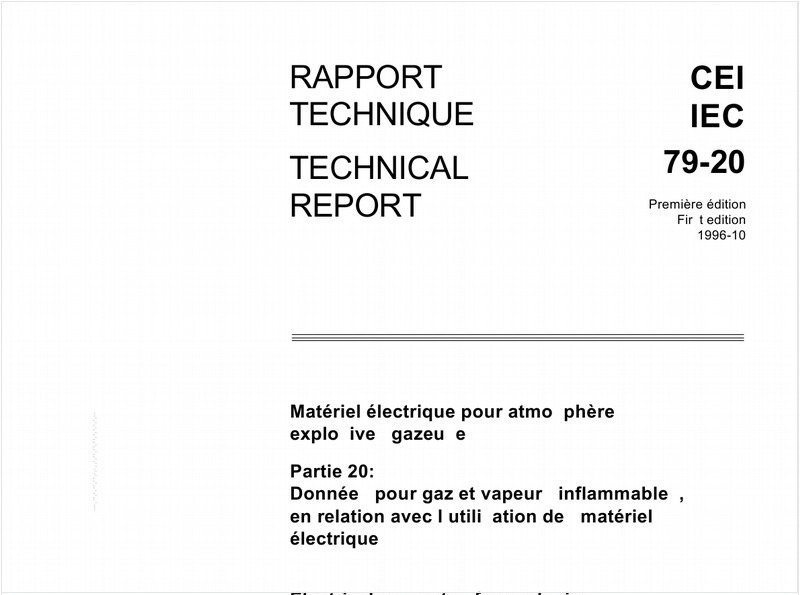 Electrical apparatus for explosive gas atmospheres - Part 20: Data for flammable gases and vapours, relating to the use of electrical apparatus
