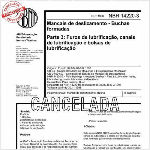 Mancais de deslizamento - Buchas formadas Parte 3: Furos de lubrificação e bolsa de lubrificação