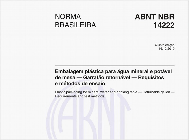Embalagem plástica para água mineral e potável de mesa — Garrafão retornável — Requisitos e métodos de ensaio