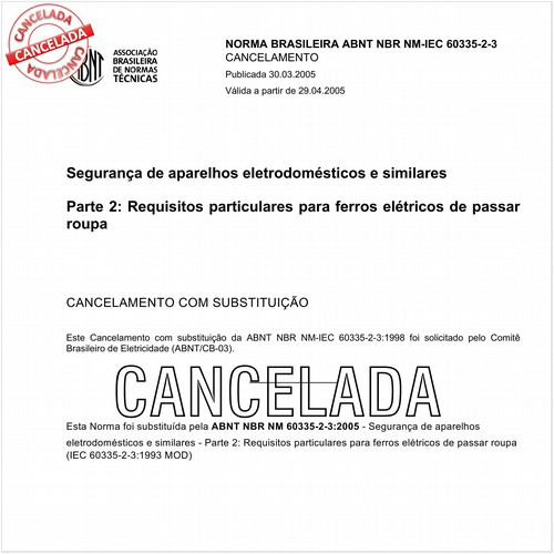 Segurança de aparelhos eletrodomésticos e similares - Parte 2: Requisitos particulares para ferros elétricos de passar roupa 