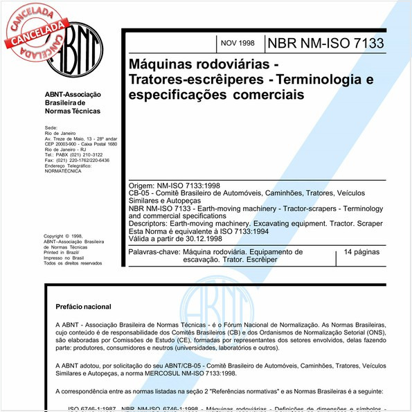 Máquinas rodoviárias - Tratores-escrêiperes - Terminologia e especificações comerciais 