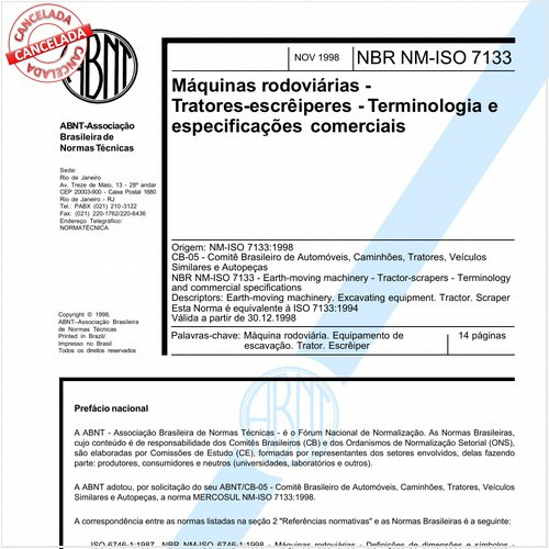 Máquinas rodoviárias - Tratores-escrêiperes - Terminologia e especificações comerciais 