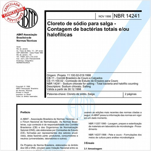 Cloreto de sódio para salga - Contagem de bactérias totais e/ou halofílicas