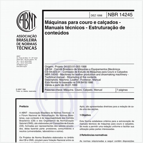 Máquinas para couro e calçados - Manuais técnicos - Estruturação de conteúdos