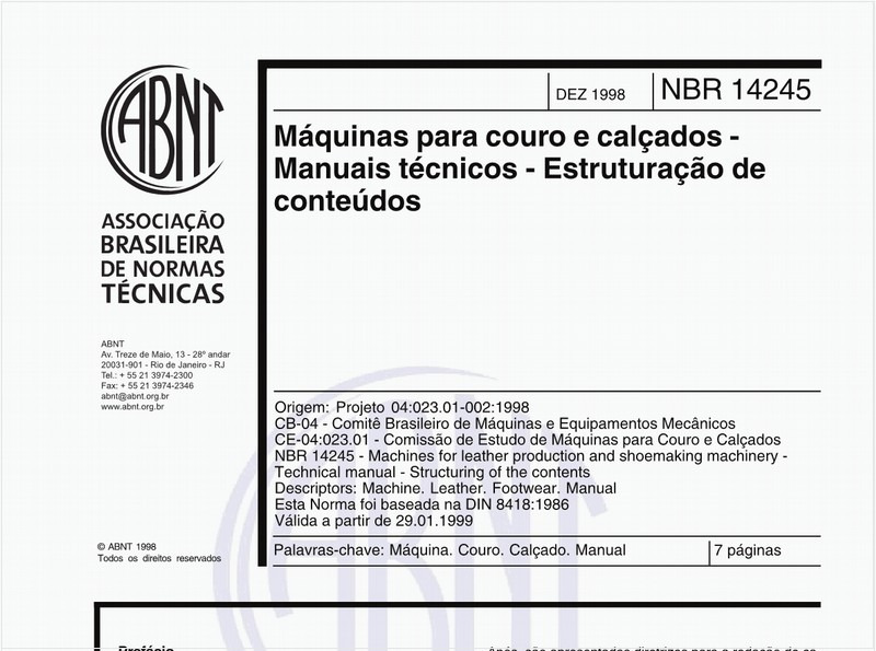 Máquinas para couro e calçados - Manuais técnicos - Estruturação de conteúdos