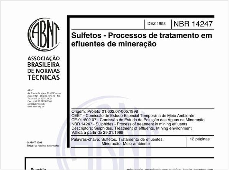 Sulfetos - Processos de tratamento em efluentes de mineração