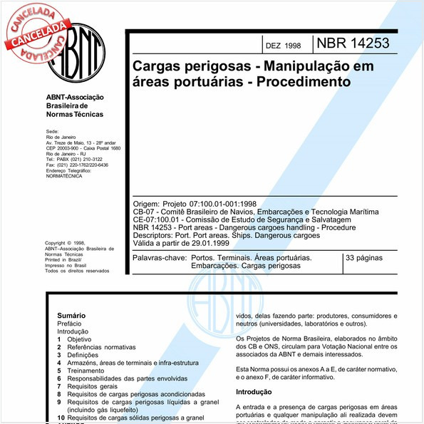 Cargas perigosas - Manipulação em áreas portuárias - Procedimento