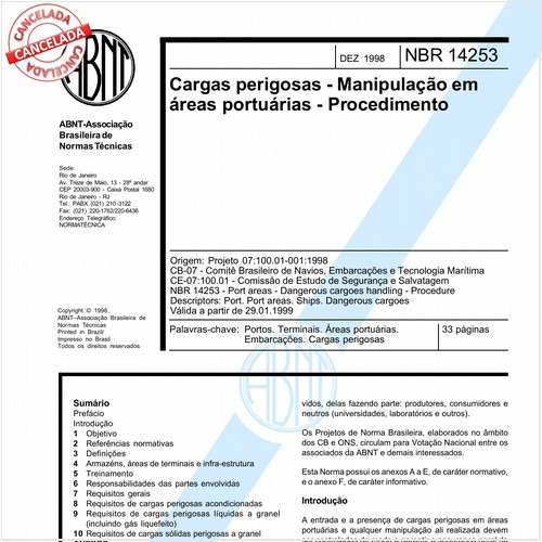 Cargas perigosas - Manipulação em áreas portuárias - Procedimento