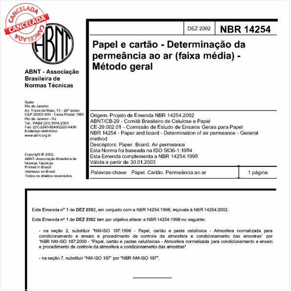 Papel e cartão - Determinação da permeância ao ar (faixa média) - Método geral