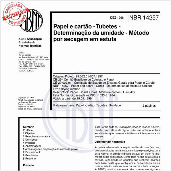 Papel e cartão - Tubetes - Determinação da umidade - Método por secagem em estufa