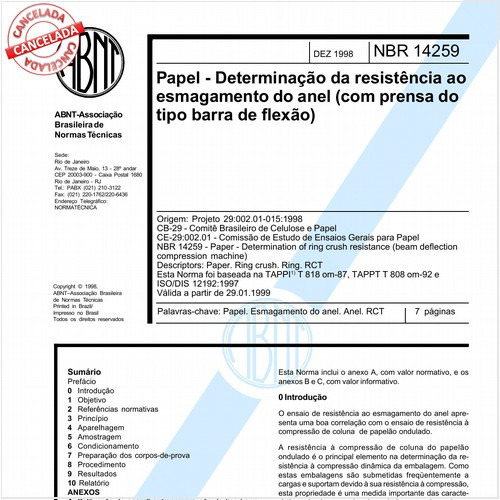 Papel - Determinação da resistência ao esmagamento do anel (com prensa do tipo barra de flexão)