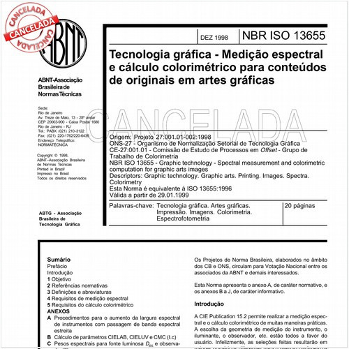 Tecnologia gráfica - Medição espectral e cálculo colorimétrico para conteúdos de originais em artes gráficas