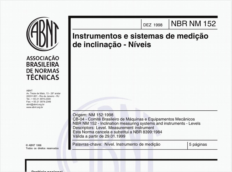 Instrumentos e sistemas de medição de inclinação - Níveis