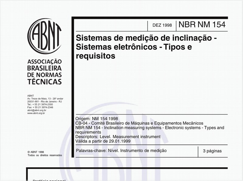 Sistemas de medição de inclinação - Sistemas eletrônicos -Tipos e requisitos