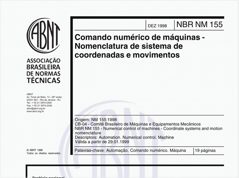 Comando numérico de máquinas - Nomenclatura de sistema de coordenadas e movimentos