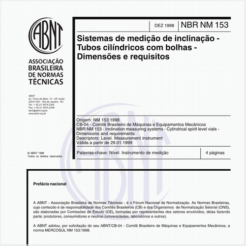 Sistemas de medição de inclinação - Tubos cilíndricos com bolhas - Dimensões e requisitos
