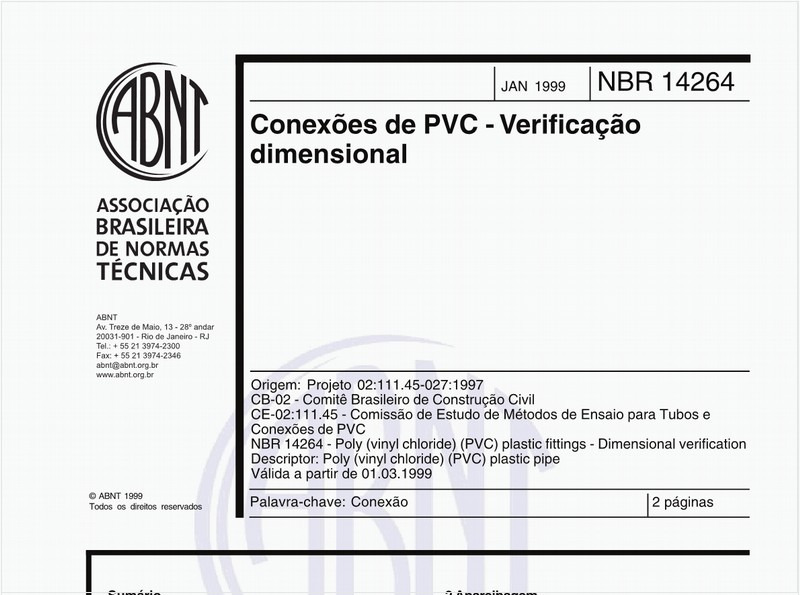 Conexões de PVC - Verificação dimensional