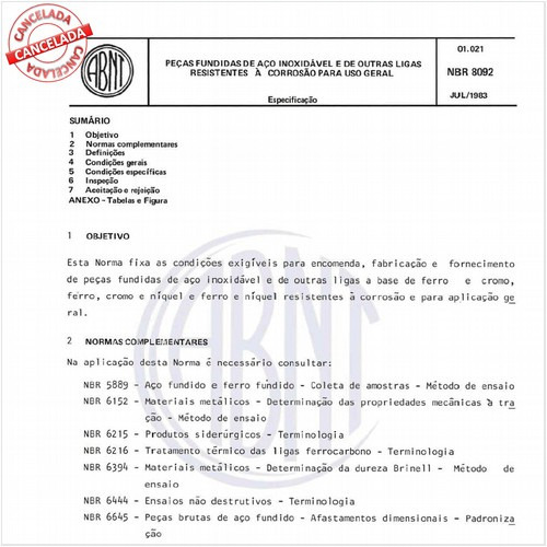 Peças fundidas de aço inoxidável e de outras ligas, resistentes a corrosão para uso geral
