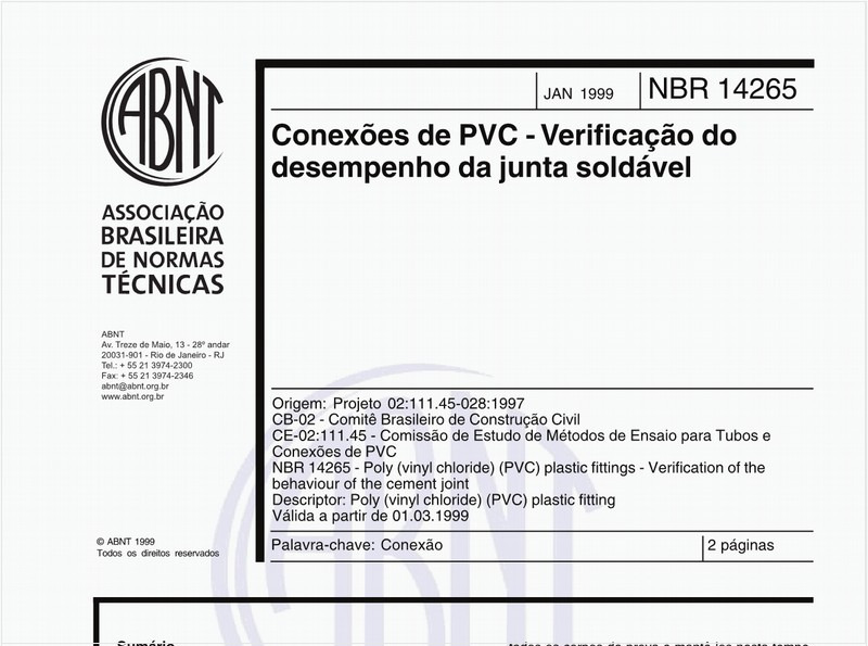 Conexões de PVC - Verificação do desempenho da junta soldável