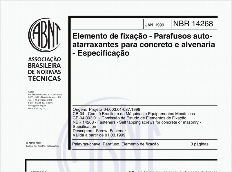 Elemento de fixação - Parafusos auto-atarraxantes para concreto e alvenaria - Especificação