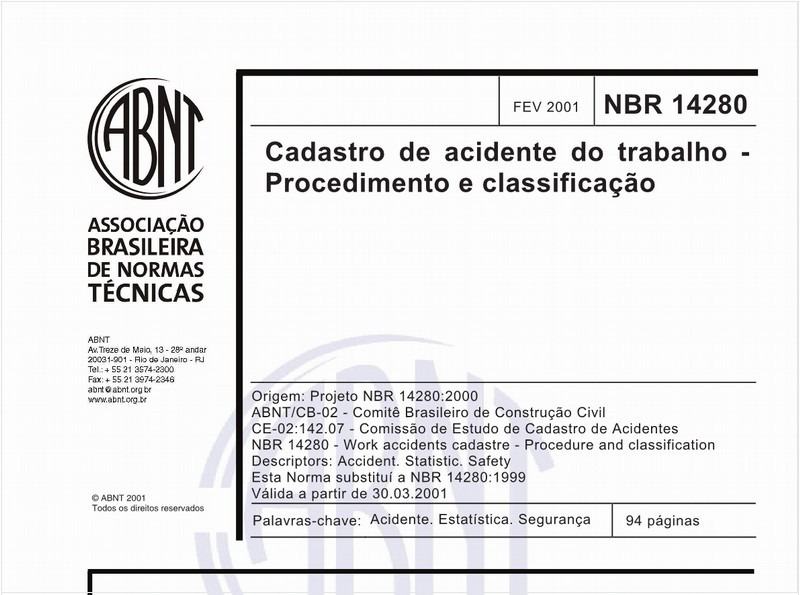 Cadastro de acidente do trabalho - Procedimento e classificação