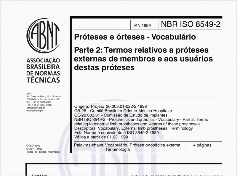 Próteses e órteses - Vocabulário - Parte 2: Termos relativos a próteses externas de membros e aos usuários destas próteses