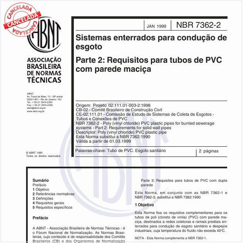 Sistemas enterrados para condução de esgoto - Parte 2: Requisitos para tubos de PVC com parede maciça