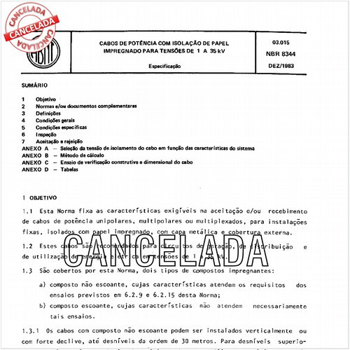 Cabos de potência com isolação de papel impregnado para tensões de 1 a 35 kV