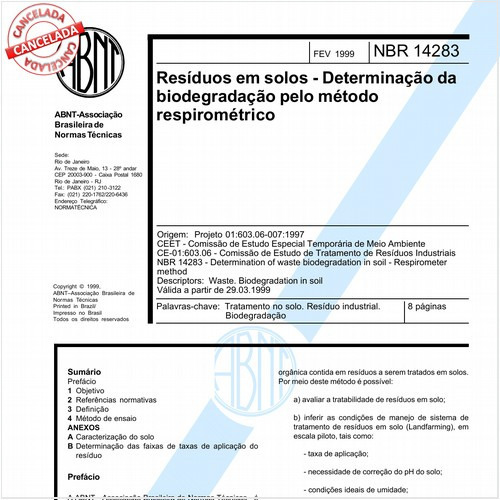 Resíduos em solos - Determinação da biodegradação pelo método respirométrico