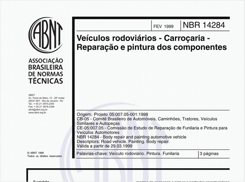 Veículos rodoviários - Carroçaria - Reparação e pintura dos componentes