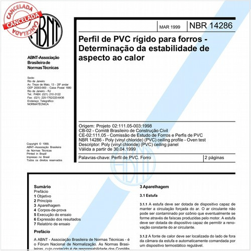 Perfil de PVC rígido para forros - Determinação da estabilidade de aspecto ao calor