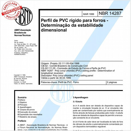 Perfil de PVC rígido para forros - Determinação da estabilidade dimensional