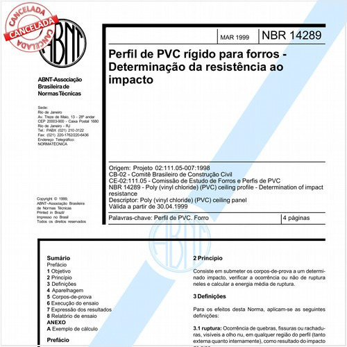 Perfil de PVC rígido para forros - Determinação da resistência ao impacto