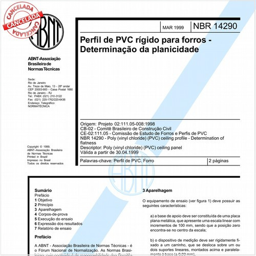 Perfil de PVC rígido para forros - Determinação da planicidade
