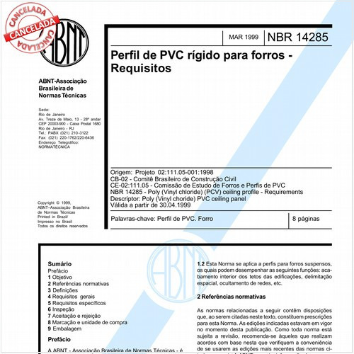 Perfil de PVC rígido para forros - Requisitos