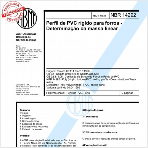 Perfil de PVC rígido para forros - Determinação da massa linear