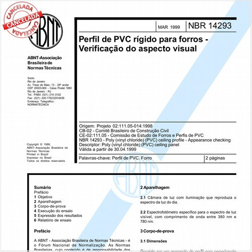 Perfil de PVC rígido para forros - Verificação do aspecto visual