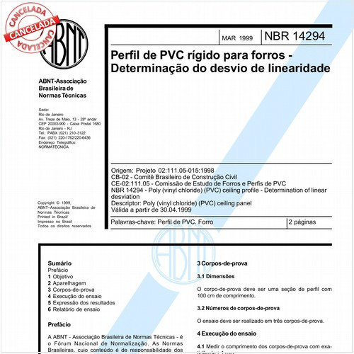 Perfil de PVC rígido para forros - Determinação do desvio de linearidade