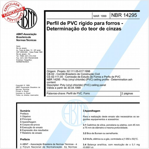Perfil de PVC rígido para forros - Determinação do teor de cinzas