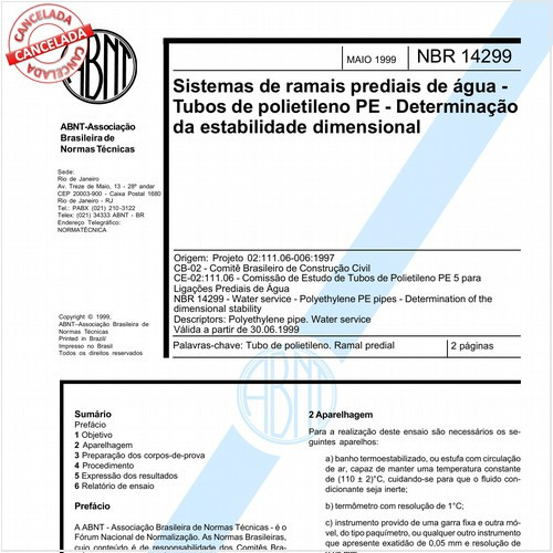 Sistemas de ramais prediais de água - Tubos de polietileno PE - Determinação da estabilidade dimensional
